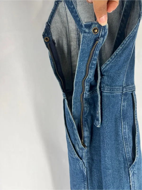 Apiece Apart Carmen Denim Overalls Size 0 Blue Wide Leg Cross Back Jumpsuit - Image 6