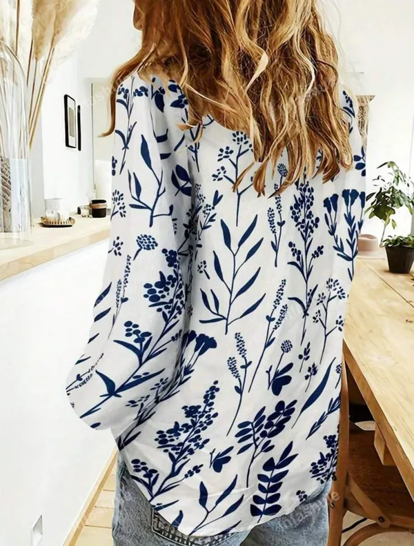 SheIn Botanic Print Turn-Down Collar Long Sleeve Women's Shirt. Size 8/10 (Large) - Image 2