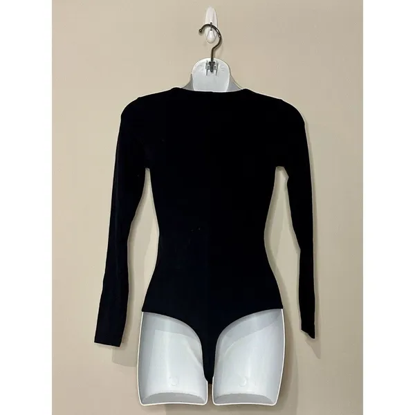 Everlane Bodysuit Top Womens Size XS Black Long Sleeve V Neck Supima Cotton EUC! - Image 3