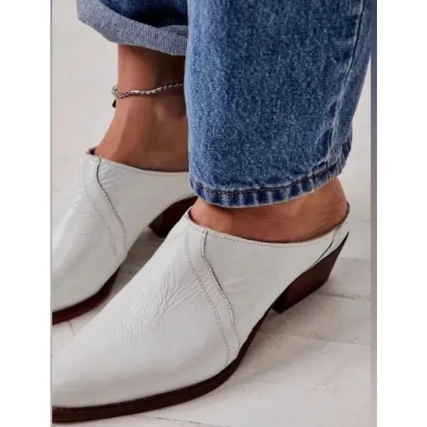 Free People New Frontier Western Mules In White Patent Leather EU 36.5/US Size 6 - Image 2