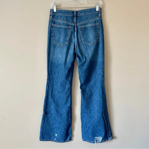 FREE PEOPLE Blue Relaxed Heritage Flare Distressed Button Fly Denim Jeans Sz 26 - Image 3