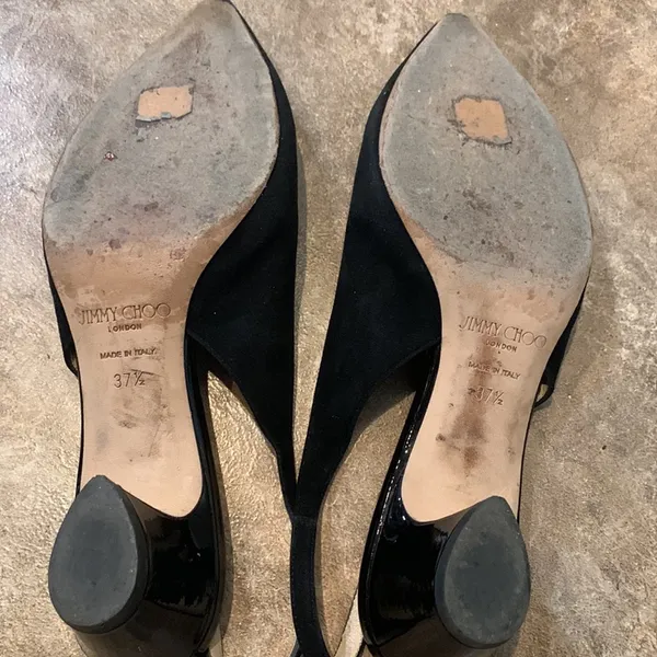 Jimmy Choo low heel kitten heel close to slingback shoes black suede - Image 3