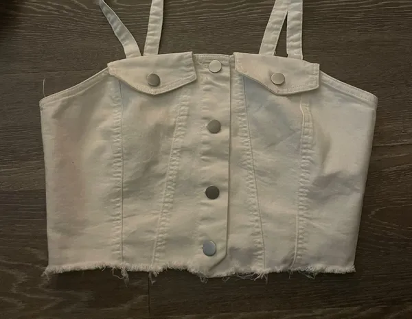 Revolve NWT Boutique New Moon White Crop Denim Jacket Bolero and Top. Size Small - Image 3