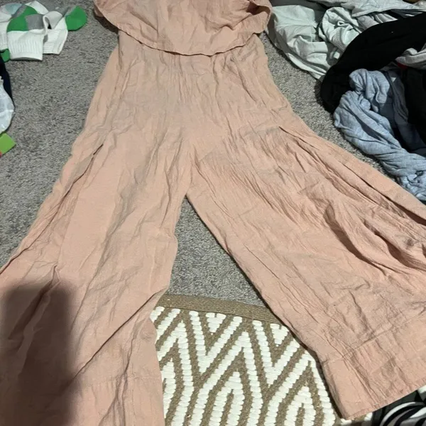 Selfie Leslie STRAPLESS WIDE LEG‎ JUMPSUIT NUDE PINK Small - Image 2