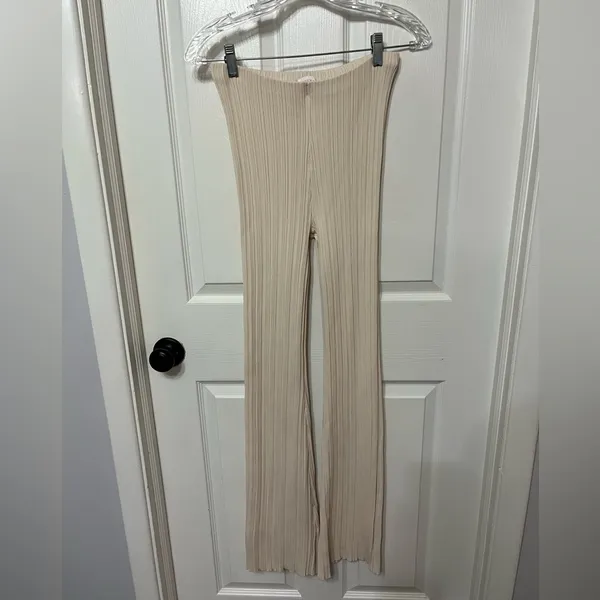 MESHKI chaira straight leg rib‎ knit pants size XS cream - Image 3