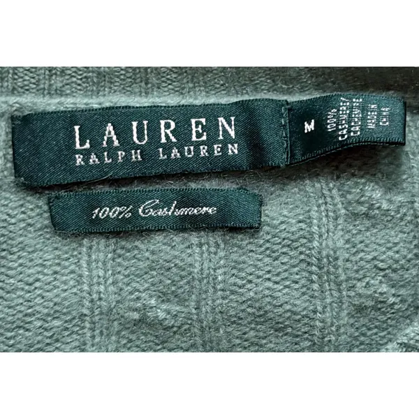 Lauren Ralph Lauren Women’s 100% Cashmere Cable Knit Sweater Med Mint Crewneck - Image 4