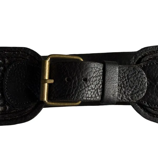 Motif 56 Belt Womens Small Black Leather Textured Wide Buckle Handmade Morocco - Image 2