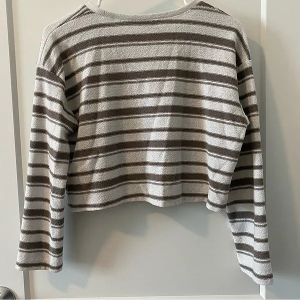 Zara Brown and‎ White Striped Knit Top Cropped - Image 3