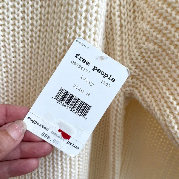 Free People‎ Sweater Womens Medium Ivory Boho Cold Shoulder Mock Neck OB994777 - Image 7