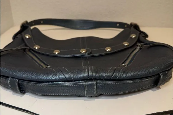 Botkier TRIGGER Mermaid Blue Moto Leather Hobo Shoulder Bag Studded Fringe - Image 6