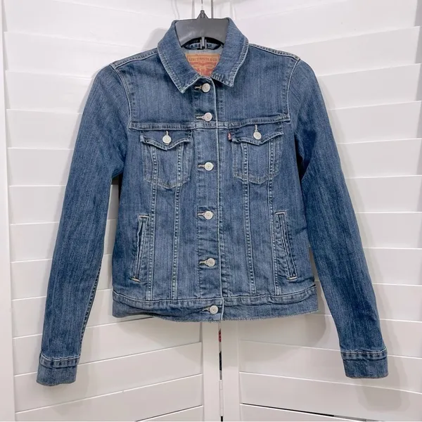 Levi’s Original Trucker Denim Jacket Sz S Blue Stretch Jean Classic S40117 - Image 3