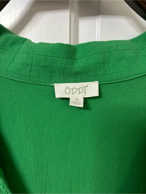 Relaxed V-Neck Mini Dress in Bright Green - Image 3