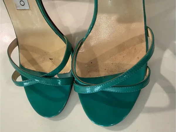 Jimmy Choo Green Patent Leather Strappy Slingback Stiletto Sandals Size 39.5‎ - Image 9