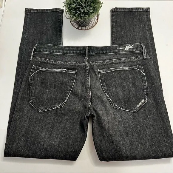 Earnest Sewn Harlan Crop Distressed Slim Straight Jeans Black Size‎ 28 - Image 11