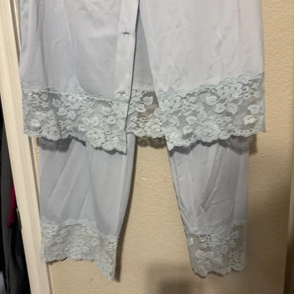 Vintage Henson Kickernick Women Pajamas Light Blue Nylon Lace Set 2pc Fair - Image 4