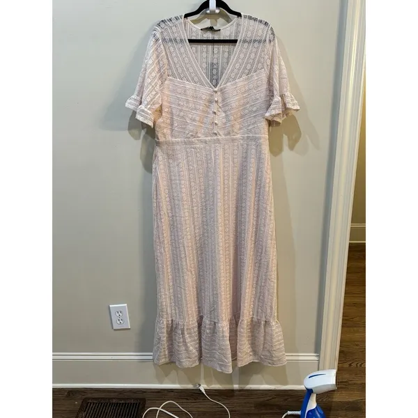 BCBGMAXAZRIA Lace-Overlay Maxi Dress Size XL Ruffle Prairie Boho‎ $268 - Image 3