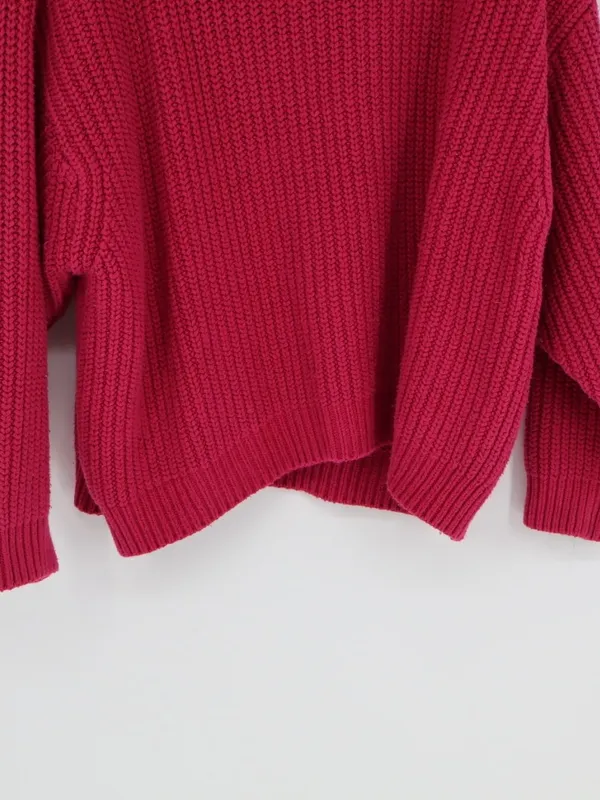 Free People Oversized Cowl Neck Sweater Fuchsia Pink Chunky Knit Slouchy Medium - Image 3