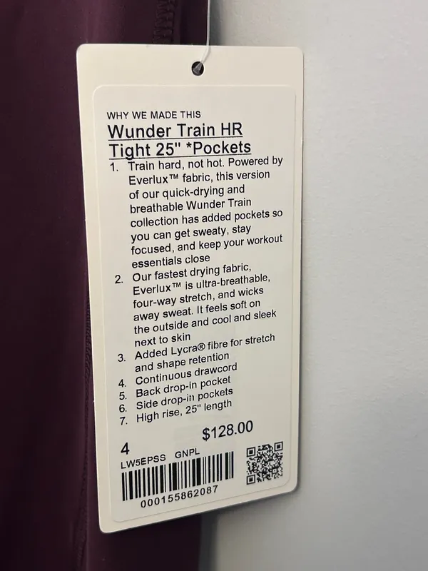 Lululemon Wunder Train HR Tight with Pockets 25" Sz 4 Goodnight Plum - Image 5
