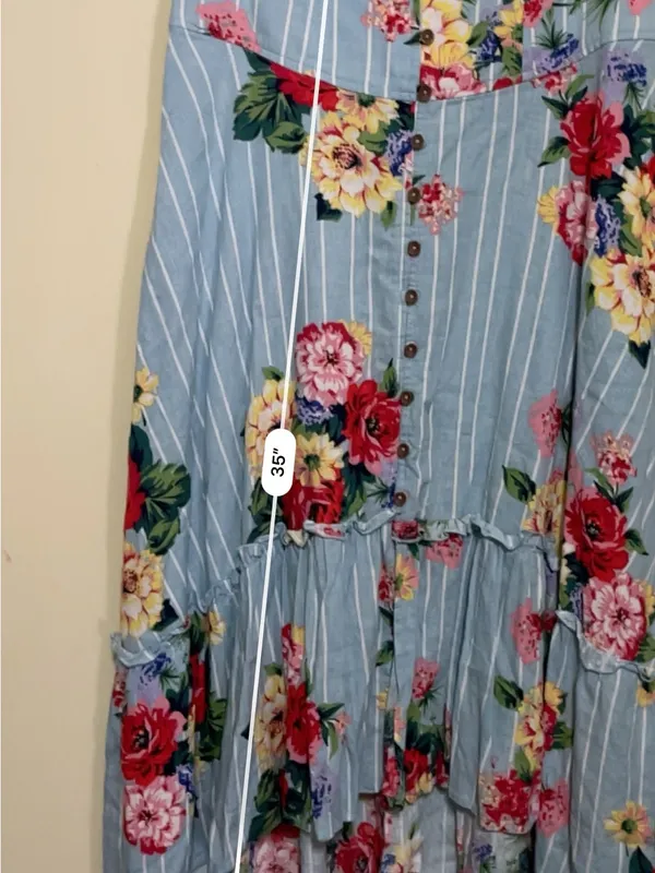 Anthropologie Maeve Blue Striped High-Low Floral Button Skirt - Image 7
