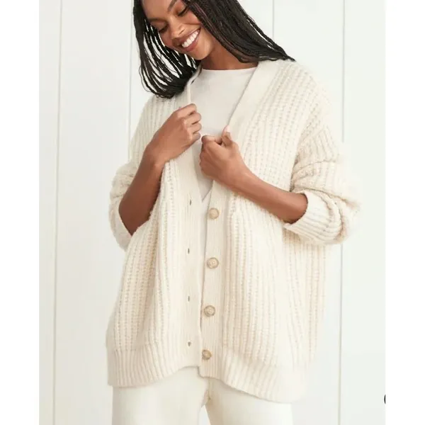 Jenni Kayne Alpaca Cocoon Cardigan XS Chunky Knit Wool Blend Oversized Cream - Image 2