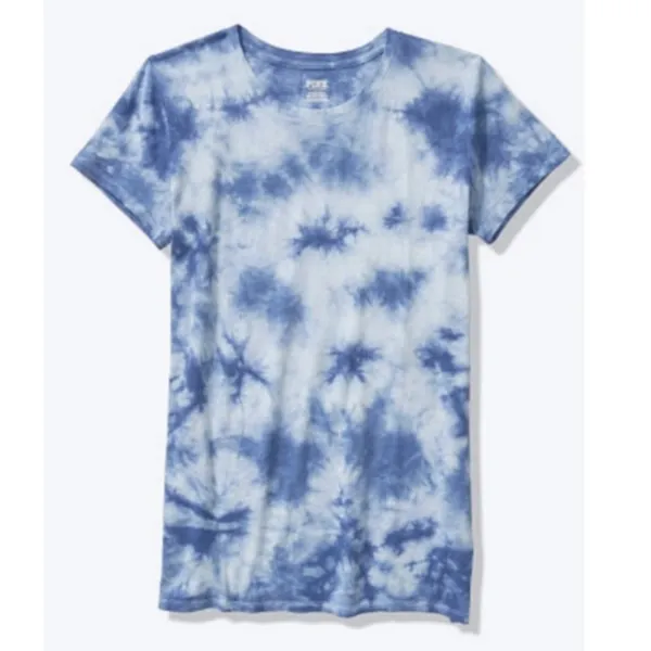 VS PINK VICTORIA'S SECRET PINK Perfect Crew Tee Blue Tie Dye Cotton Short Sleeve - Image 3
