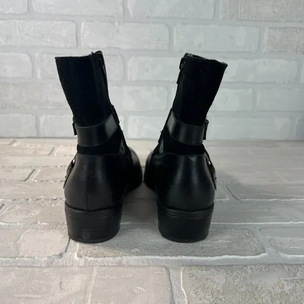 Ralph Lauren Makalia Boots Womens 8 Black Leather Suede Ankle Zip Buckle‎ Riding - Image 3