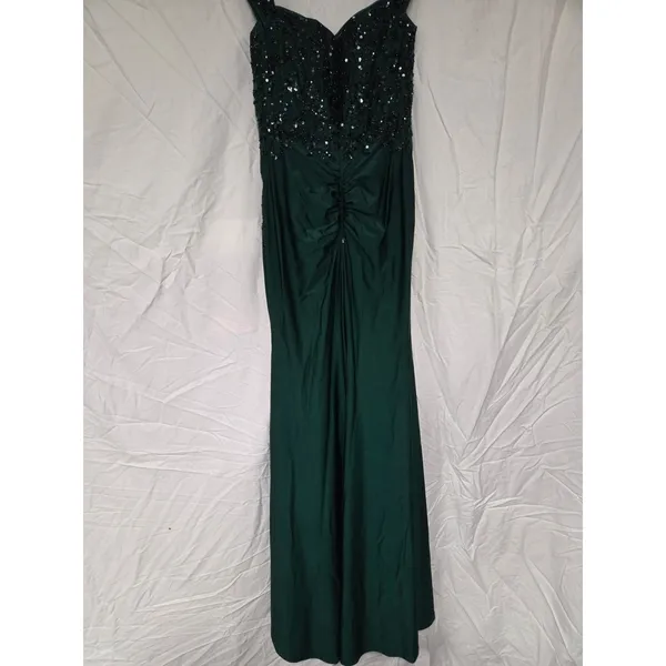 Jules + Cleo Emerald Green Off Shoulder Slit Long Formal Dress Size 6 Sequins - Image 5