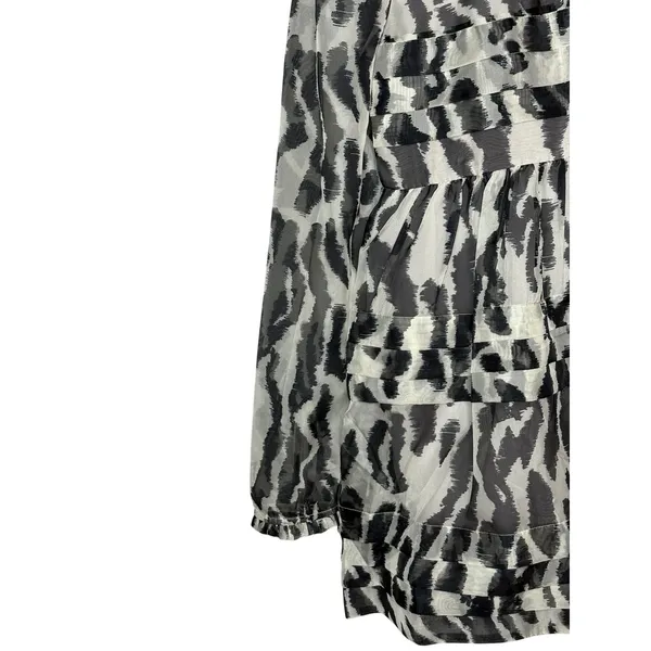 Maeve Anthro Animal Print Mini Dress XXS Gray Tiered Ruffle Long Sleeve Chiffon‎ - Image 10