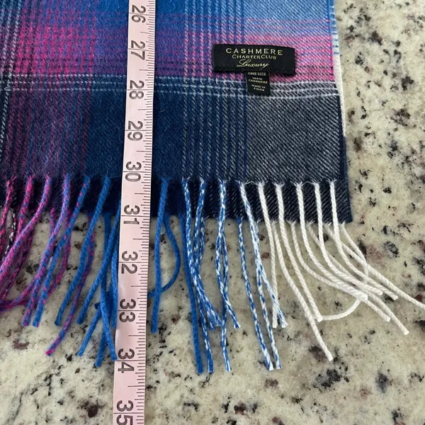 Charter Club Scarf Women OS Blue Pink Plaid Cashmere Luxury Fringe Winter Wrap - Image 6