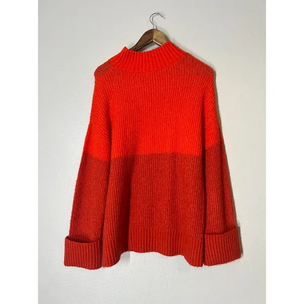 Z Supply Red Color Block Mock Neck Sweater Womens Sz M Cozy Chunky Knit - Image 3