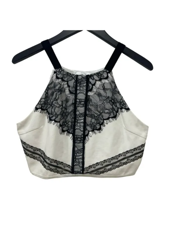 Lush Clothing Lace Halter Crop Top Women’s Size L White Black - Image 2