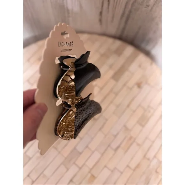 Encanté Hair Claw Clip Set | Black & Leopard Print Clips | Medium Size | Chic Ev - Image 2