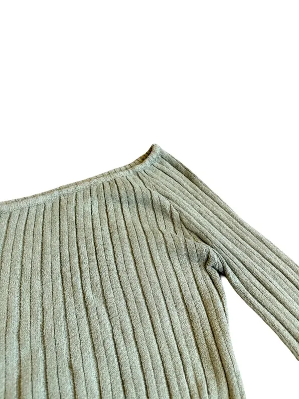 Princess Polly Green Ribbed Off-Shoulder Sweater Pullover Stretch Ribbed Size 4 - Image 4