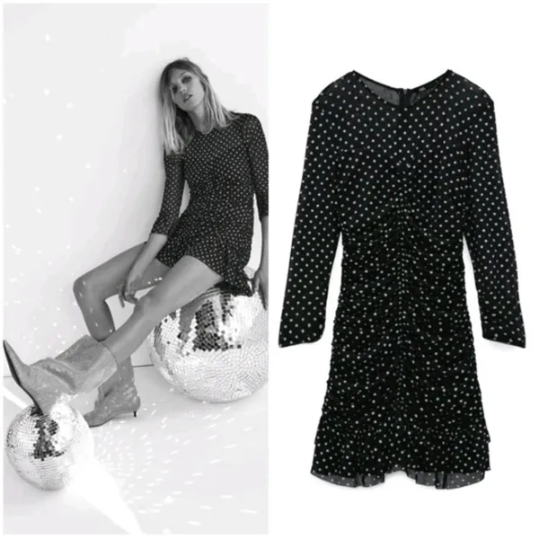NWT Zara Swiss Dot Mesh‎ Tulle Ruched Mini Dress Size M Sheer Party Going Out - Image 2