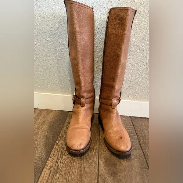 Tory Burch‎ women’s Brown Leather Logo Knee Length Boots Size 9 - Image 2