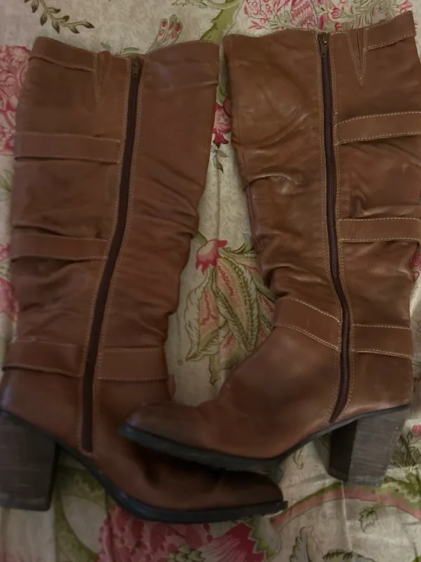 Sofft Leather Tall Slouch Riding Boots Brown Multi Strap Buckle Size 9 - Image 2