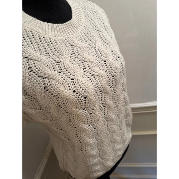 Vigoss Women's Cream White Cable Knit Pullover Sweater Crew Neck Cozy Preppy - Image 3