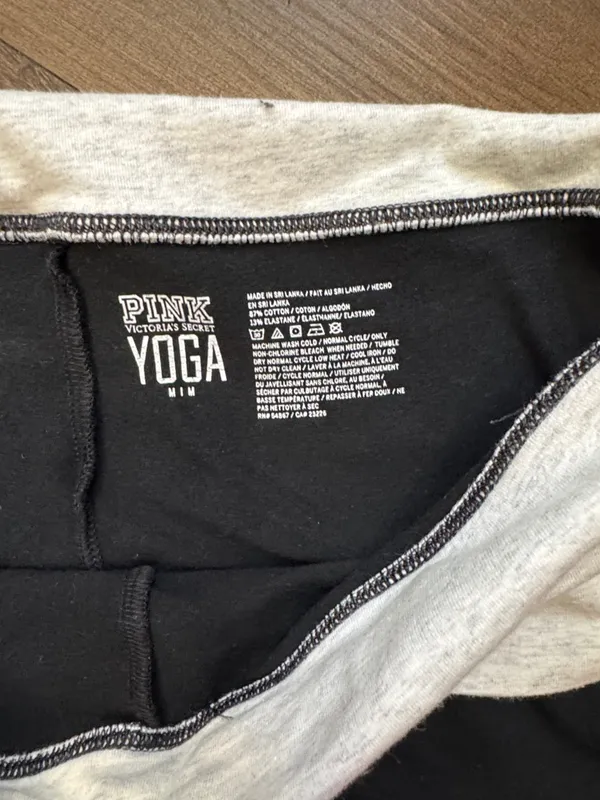 Victoria's Secret Black Leggings with Light Gray Fold-Over Waistband - Image 2