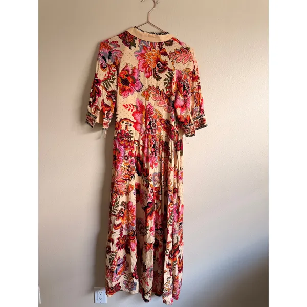 a loves a Womens Maxi Dress S Multicolor Viscose Boho Floral Tiered Button Front - Image 5
