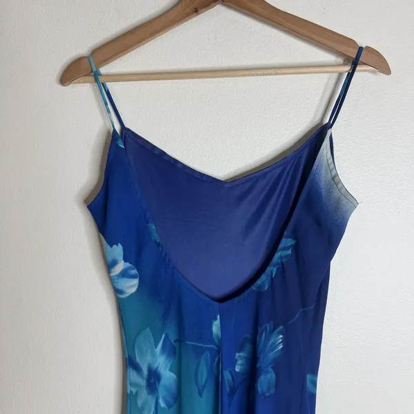 Vintage City Triangles Slip Dress Womens Small Blue Floral Maxi USA 90s dreamy - Image 11