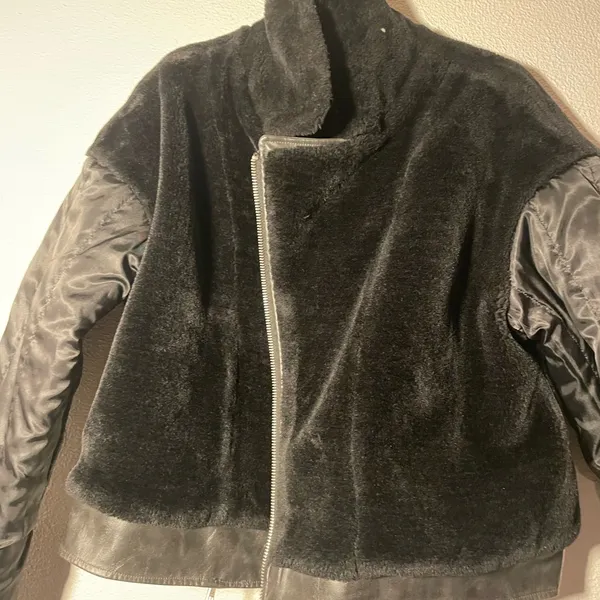 Avec Les Filles Black Faux Leather Jacket with Black Faux Fur Collar - Image 6