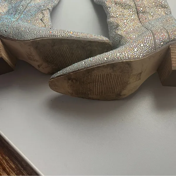 Boutique Silver Crystals Bling Rhinestone Western Cowboy Boots Size 5 6 - Image 7