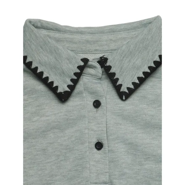Polo Collar Dropped Shoulder Sweatshirt - Image 7