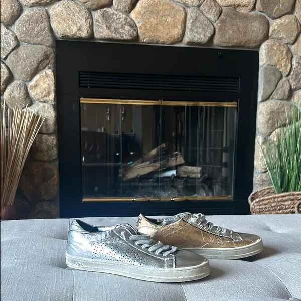 P448 Gold Silver Metallic Sneakers Size 37 - Image 6