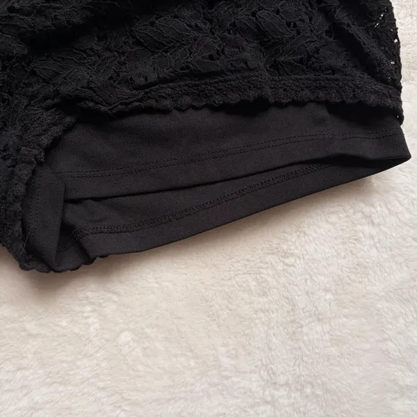Maurices Women Boho Floral Lace Black Shorts - Smocked Waist Solid Lining - Image 6