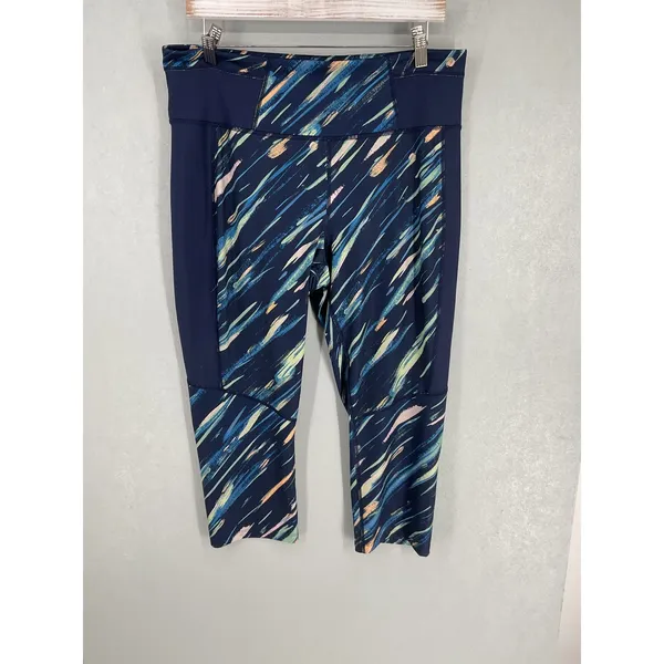 Tek Gear Womens Capri Leggings Abstract Brushstroke Mesh Panels Navy Blue 1X - Image 2