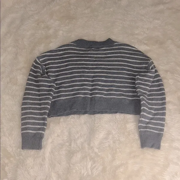 Striped Cropped Mock Neck Sweater White Size M - Image 3