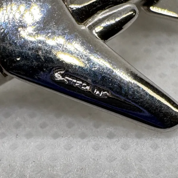 Vintage Sterling Silver Airplane Jet Charm Rhodium Plated Travel Pendant 3.59g - Image 6