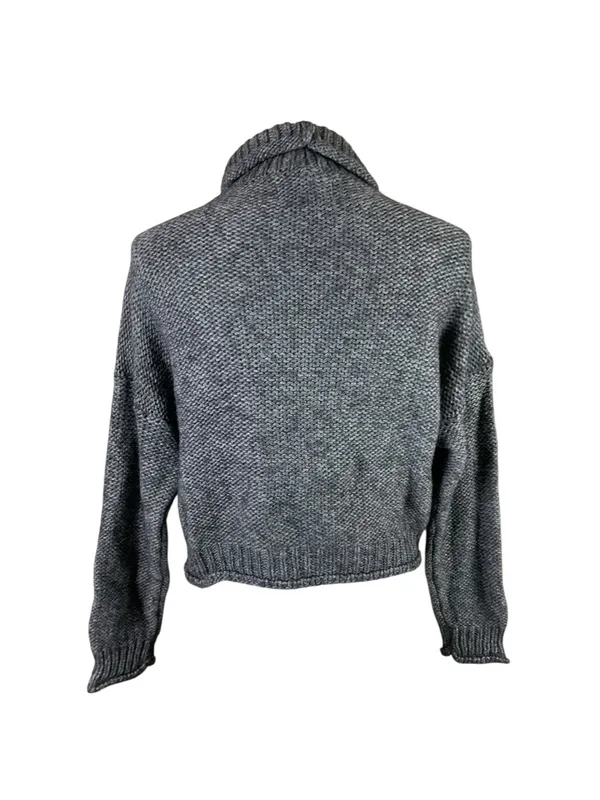 Anthropologie XS Gray Chunky Knit Turtleneck Sweater Oversized Cozy Minimalist - Image 3