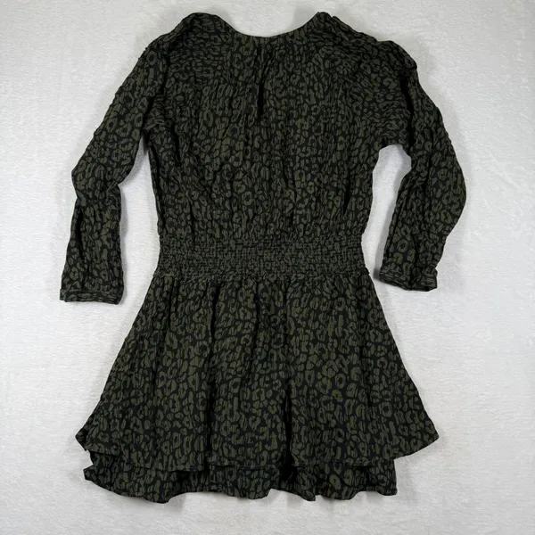 Rails Jasmine Olive Batik Cheetah Smocked Mini Dress Green Animal Print Large - Image 10